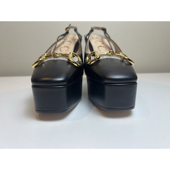GUCCI SHOES PLATFORM BLACK LEATHER SLINGBACK PUMPS w HORSEBIT $1,100 sz 39 9 - Picture 7 of 9